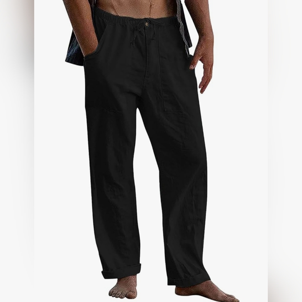 NWT Cotton Linen Blend Drawstring Pants Straight Leg Loose Fit Size XXL Casual